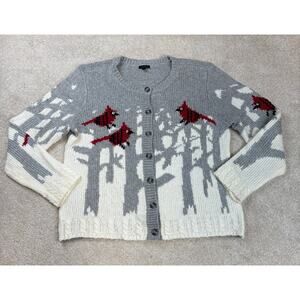 Talbots Snow Cardinals Wool Blend Crewneck Sweater Size L